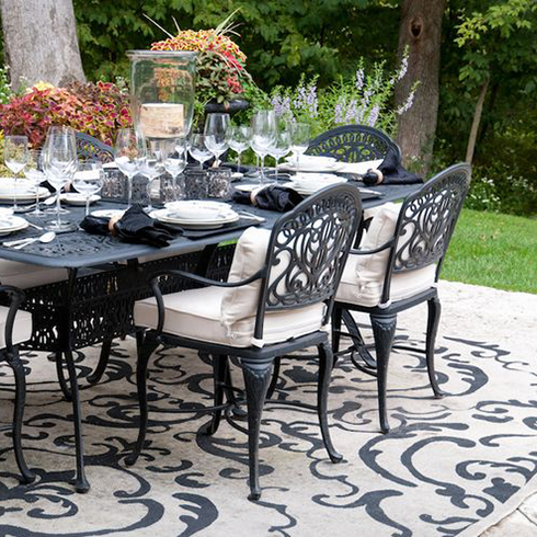 A fabulous table set for dining on the garden patio.