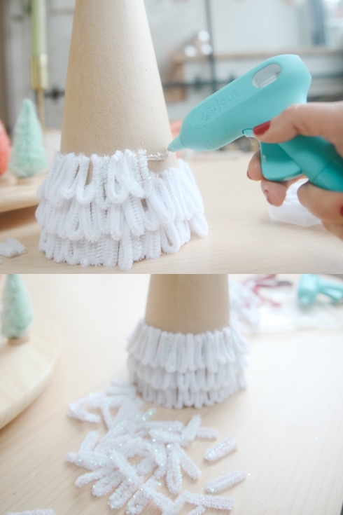 glue pipe cleaners on cardboard trees