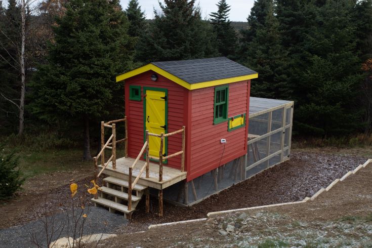 The exterior of a designer chicken coop in Newfoundland 