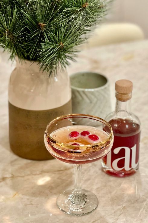 Holiday cocktail on kitchen counter