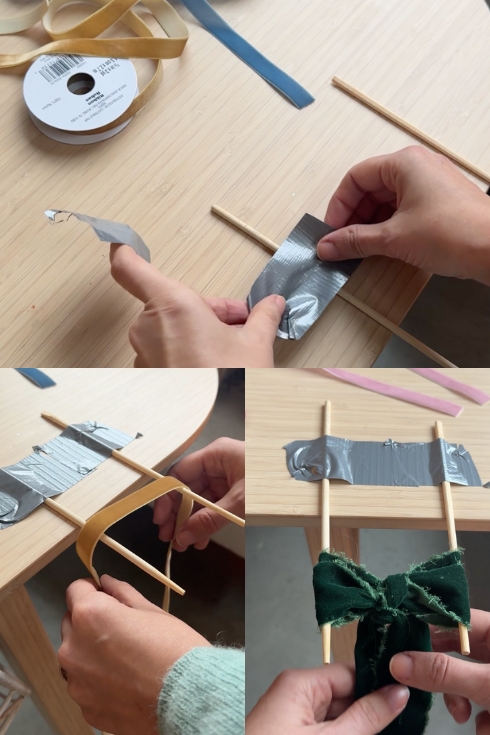 attaching a chopstick to a table with ducktape