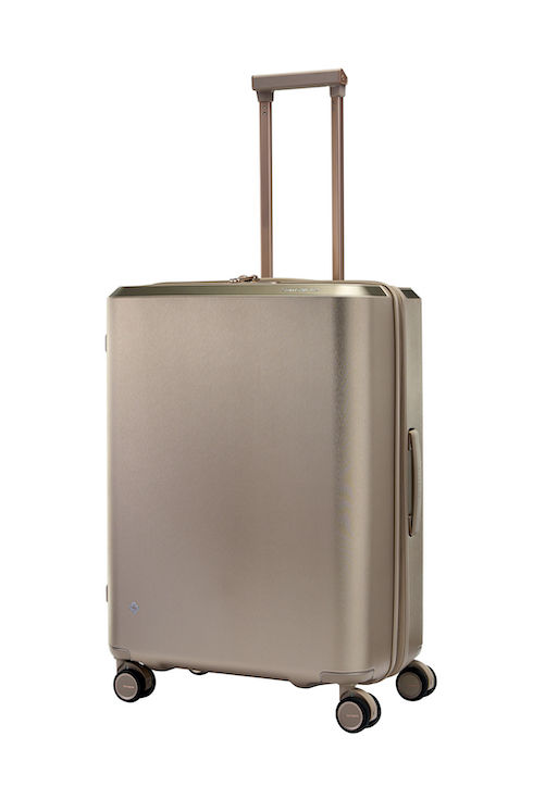 Gold Samsonite Evoa Z Spinner Carry-On on a white background for Home Network Best Carry-On Luggage