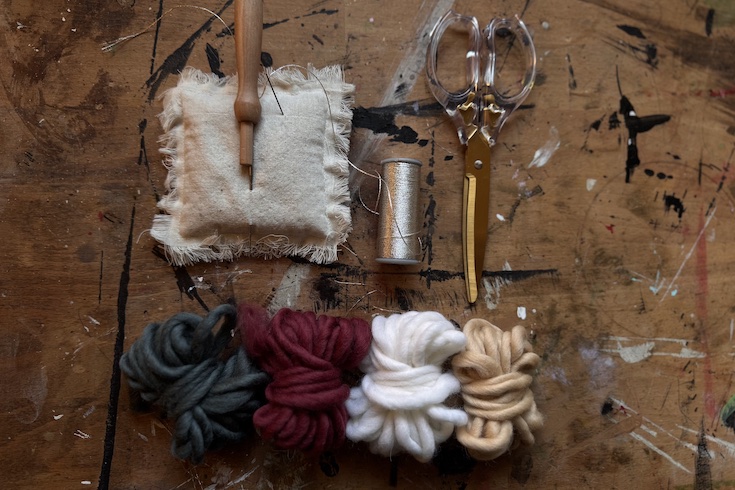 Materials to make a felted ornament