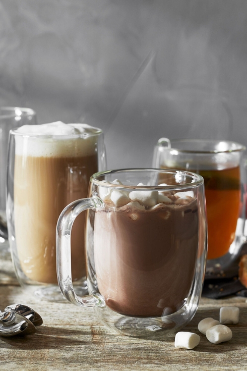Latte glasses holding various beverages by Zwilling
