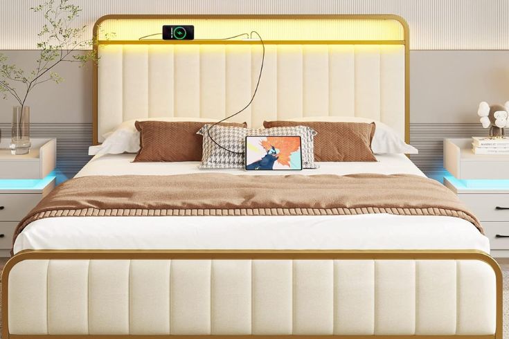 Bedframe with charging station