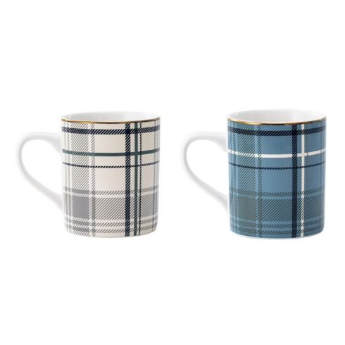 Two plaid-patterned mugs