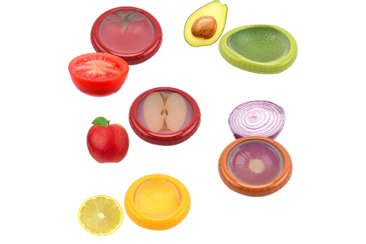 Yoboamic 5 PCS Silicone Avocado Saver and Tomato Holder, Reusable Fruit and Vegetable Storage Containers Set, Refrigerator Vegetable Fruit Crisper, Garlic, Lemons, Onion, Avocado Storage