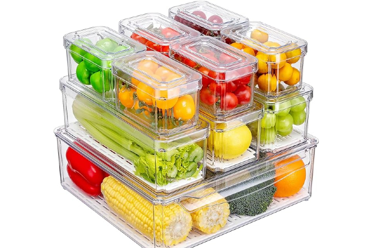 Pure Future 10 Pack Fridge Organizers and Storage, Stackable Bins with Lid, BPA-Free Fruit Containers for Fridge, Clear Produce Saver, Kitchen&Pantry Organizer for Food, Vegetables&Fruit, Snacks, Eggs