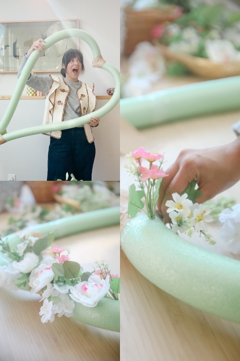 pool noodle heart and flowers pressing on them