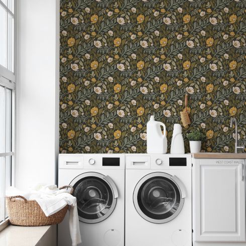 Peel and stick wallpaper in laundry room