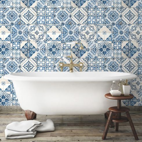 Peel and stick wallpaper in bathroom