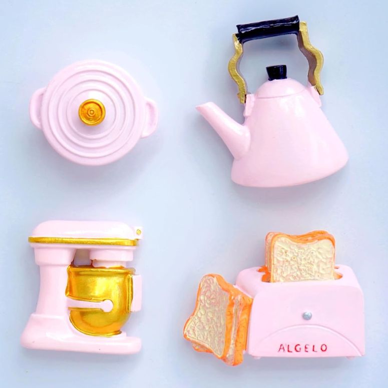 Pot, kettle, stand mixer, and toaster pink magnets