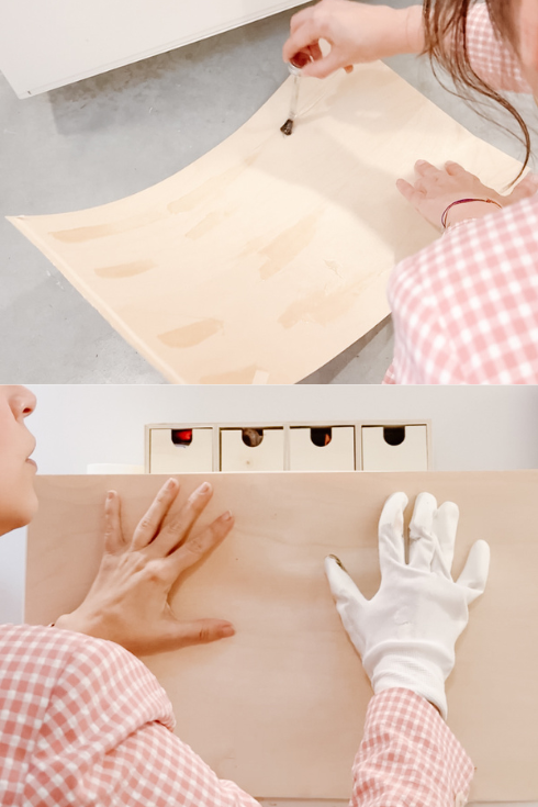Glueing wood veneer to IKEA shoe organizers for a custom look