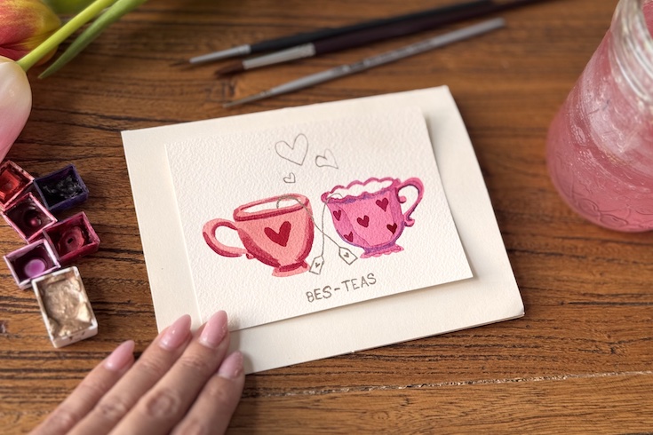 watercolour painted teacups final product