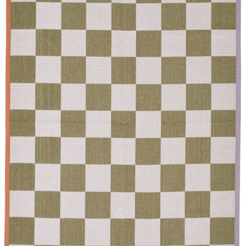 Checkered green and white rug