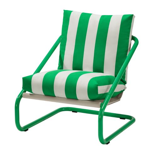 Green and white striped patio chair