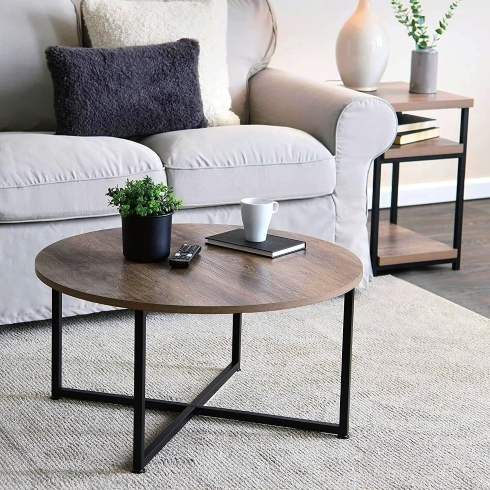 A minimalist and modern, four-legged coffee table.