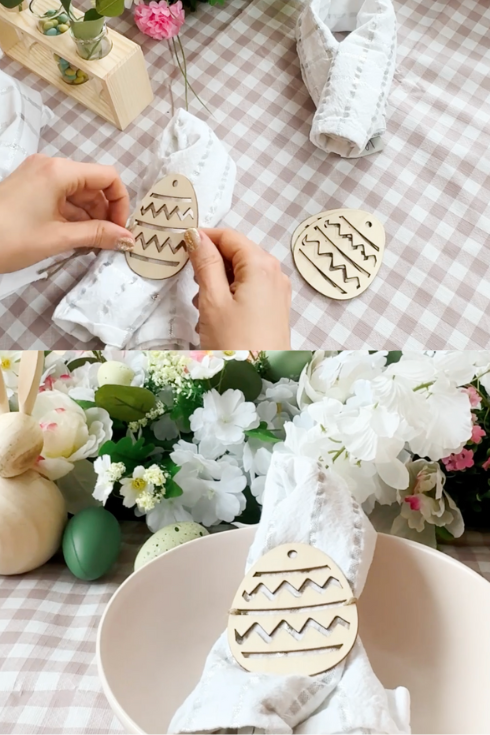 adding a wooden easter egg as a napkin holder 