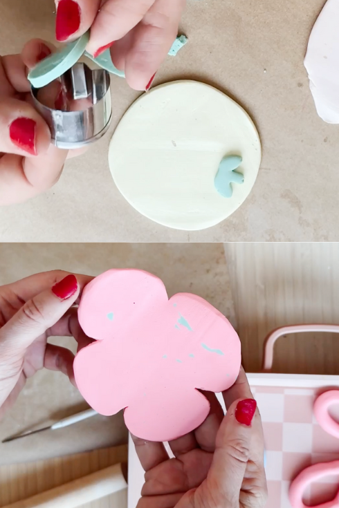 Making different colourful clay coasters using polymer clay