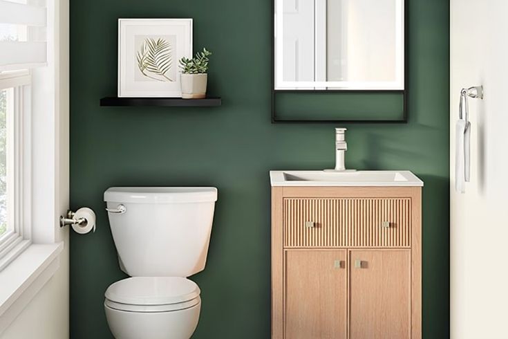Modern wood vanity in bathroom