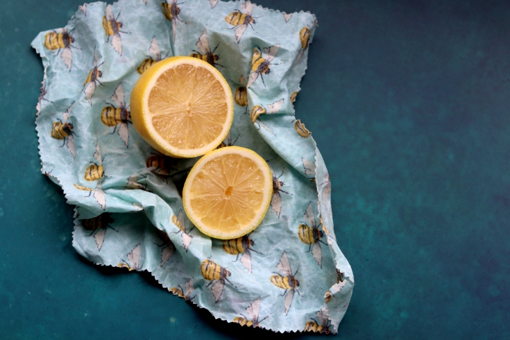 Lemon on beeswax food wrap. Reusable sustainable wrap.