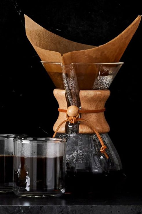 Chemex coffee maker with wooden apron collar