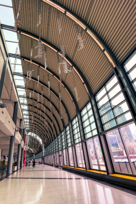 Entrance hall at the Enercare Centre, an exhibition complex located at Exhibition Place.