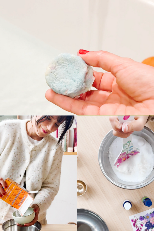 making bath bombs at home, mixing citric acid and sodium bicarbonate