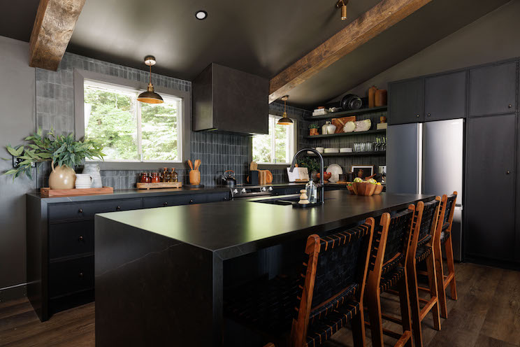 Dark kitchen with black paint and backsplash