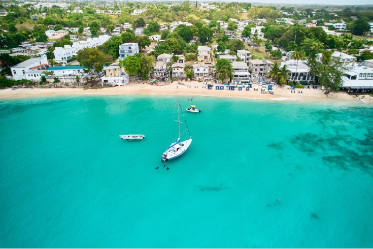 High above Alleynes Bay on the west coast of Barbados looking inland.