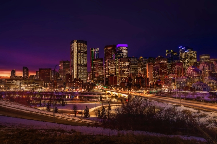 City Skyline at Night in Calgary.