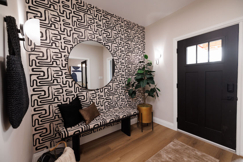 Entryway with geographic wallpaper