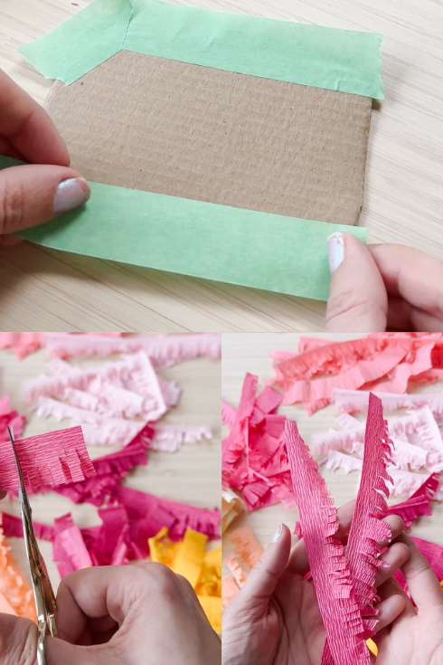 cutting the shape of a mini pinata and adding tape