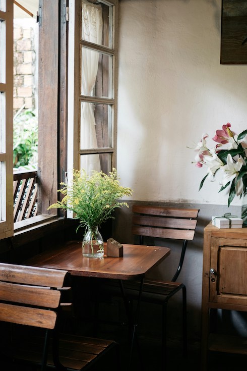 Vintage wooden school desk chairs