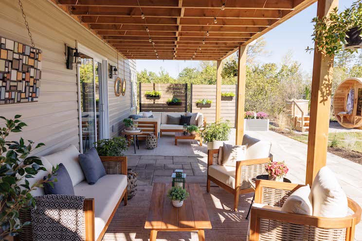 Lower deck with seating at the Renovation Resort winners' cabin