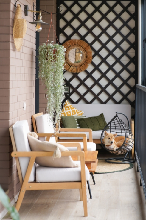 Cozy balcony interior in scandinavian style.
