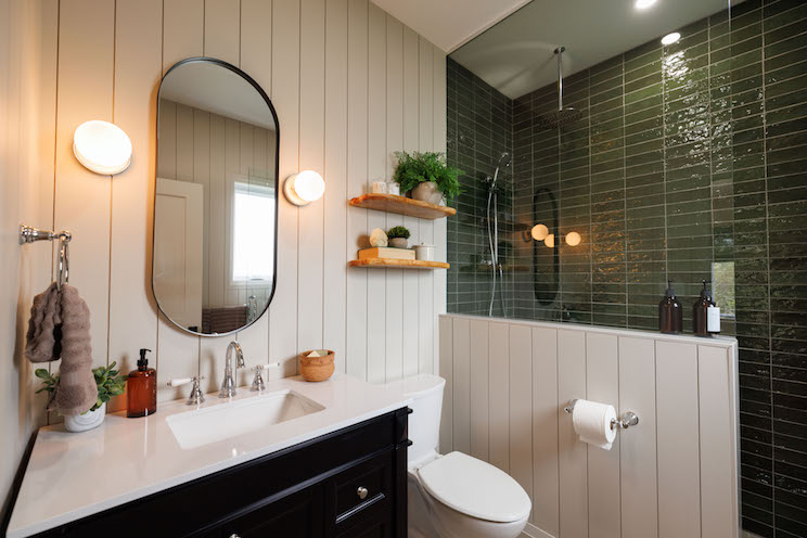 Powder room with shiplap