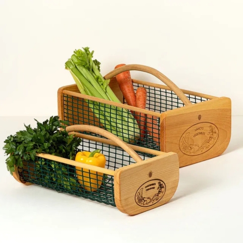 Harvest Basket Wooden baskets with fresh vegetables.