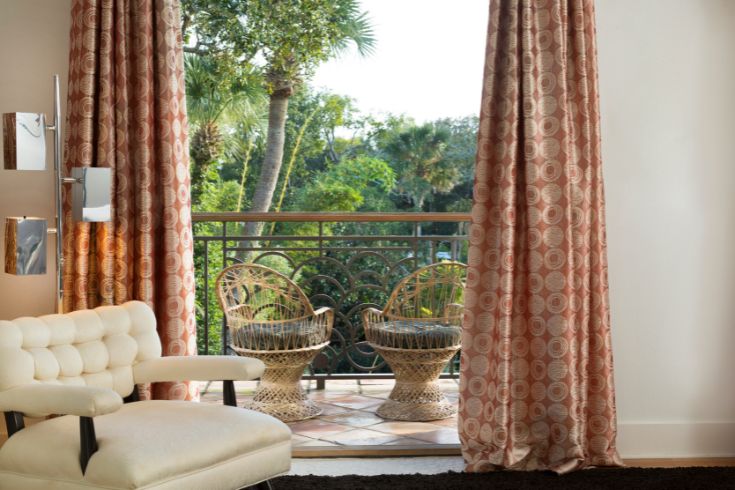 Balcony in mid-century modern furnishings.
