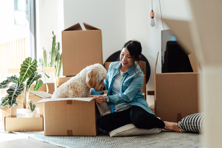 House moving service. Home ownership concept. New change in lives.
