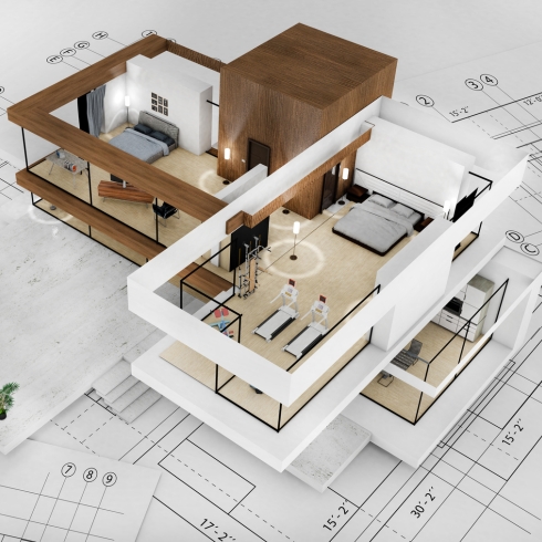 3D design of a beautiful modern house without a roof