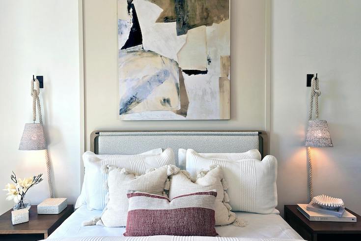 Modern Minimalist Bedroom Interior Decor with bold statement bedside lamps