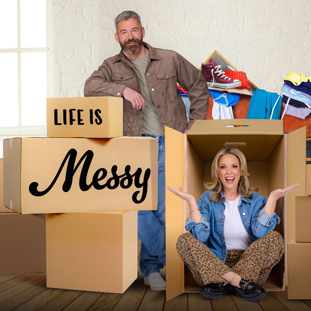 Kortney Wilson and Kenny Brain surrounded by boxes on Life is Messy
